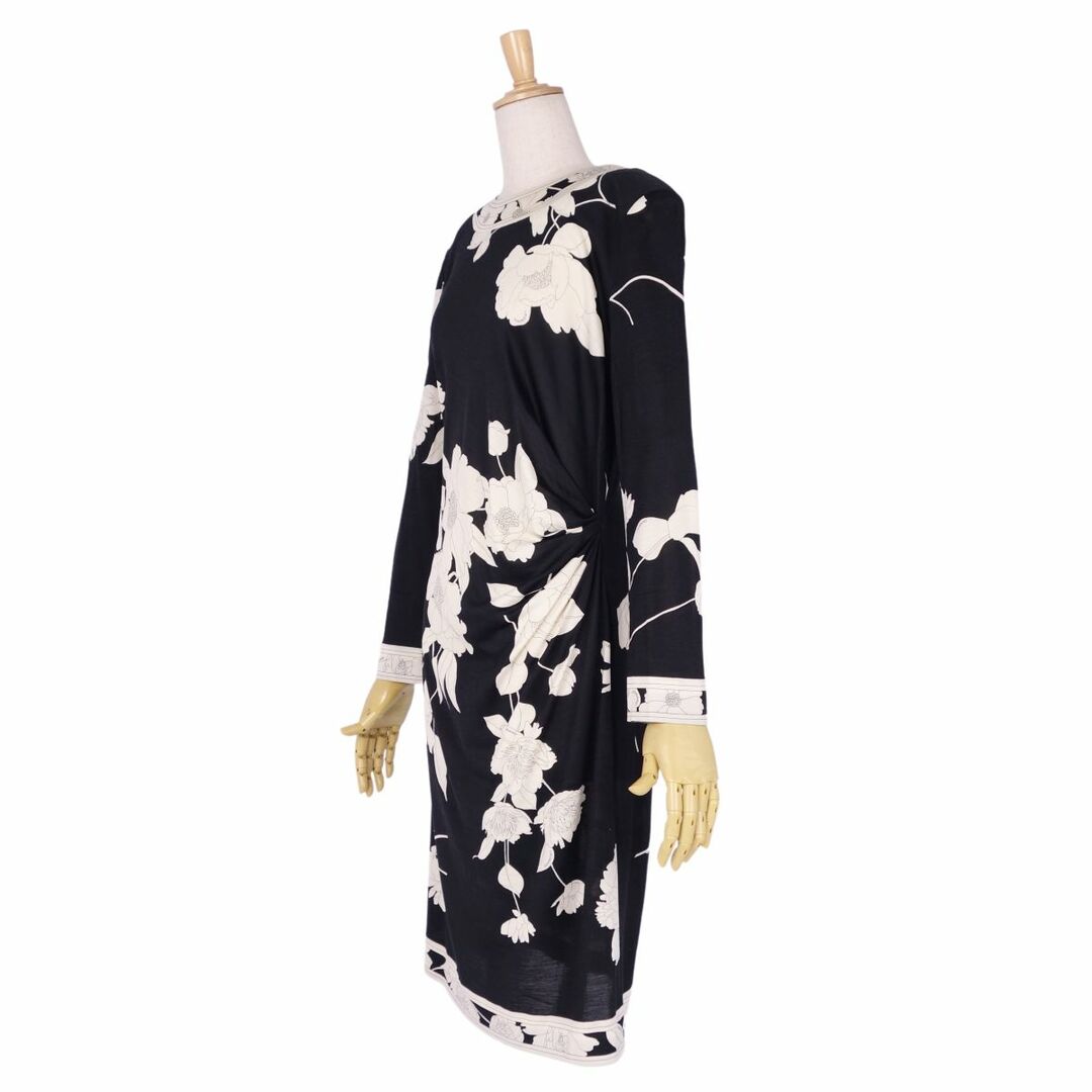 レオナール LEONARD FASHION ワンピース ロングスリーブ 花柄 ウール シルク トップス レディース L ブラック/ホワイト レオナール LEONARD FASHION ワンピース ロングスリーブ 花柄 ウール シルク トップス レディース L ブラック/ホワイト