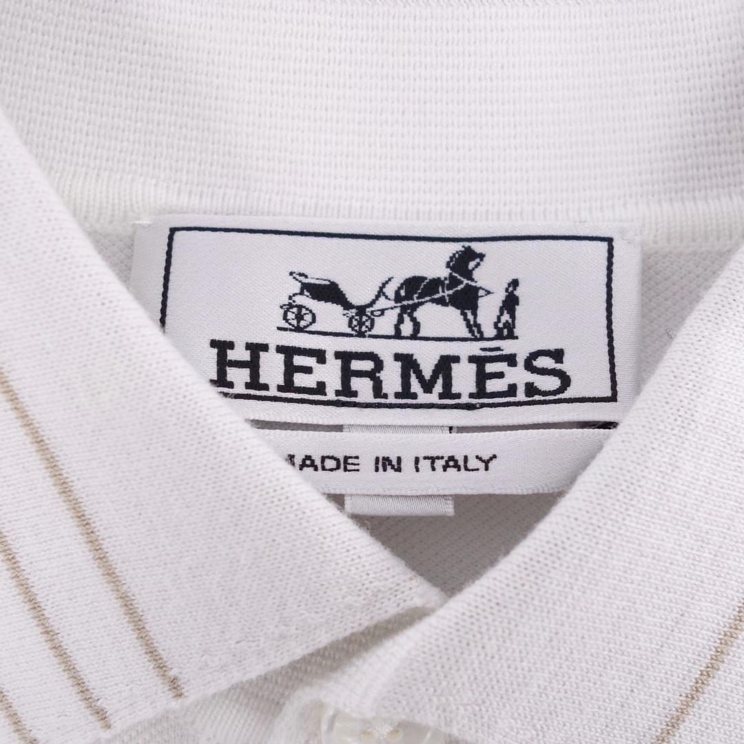 Hermes(エルメス)の美品 エルメス HERMES シャツ ポロシャツ 半袖 ショートスリーブ Hロゴ刺繍 鹿の子 トップス メンズ L ホワイト/ライトモスグリーン メンズのトップス(ポロシャツ)の商品写真