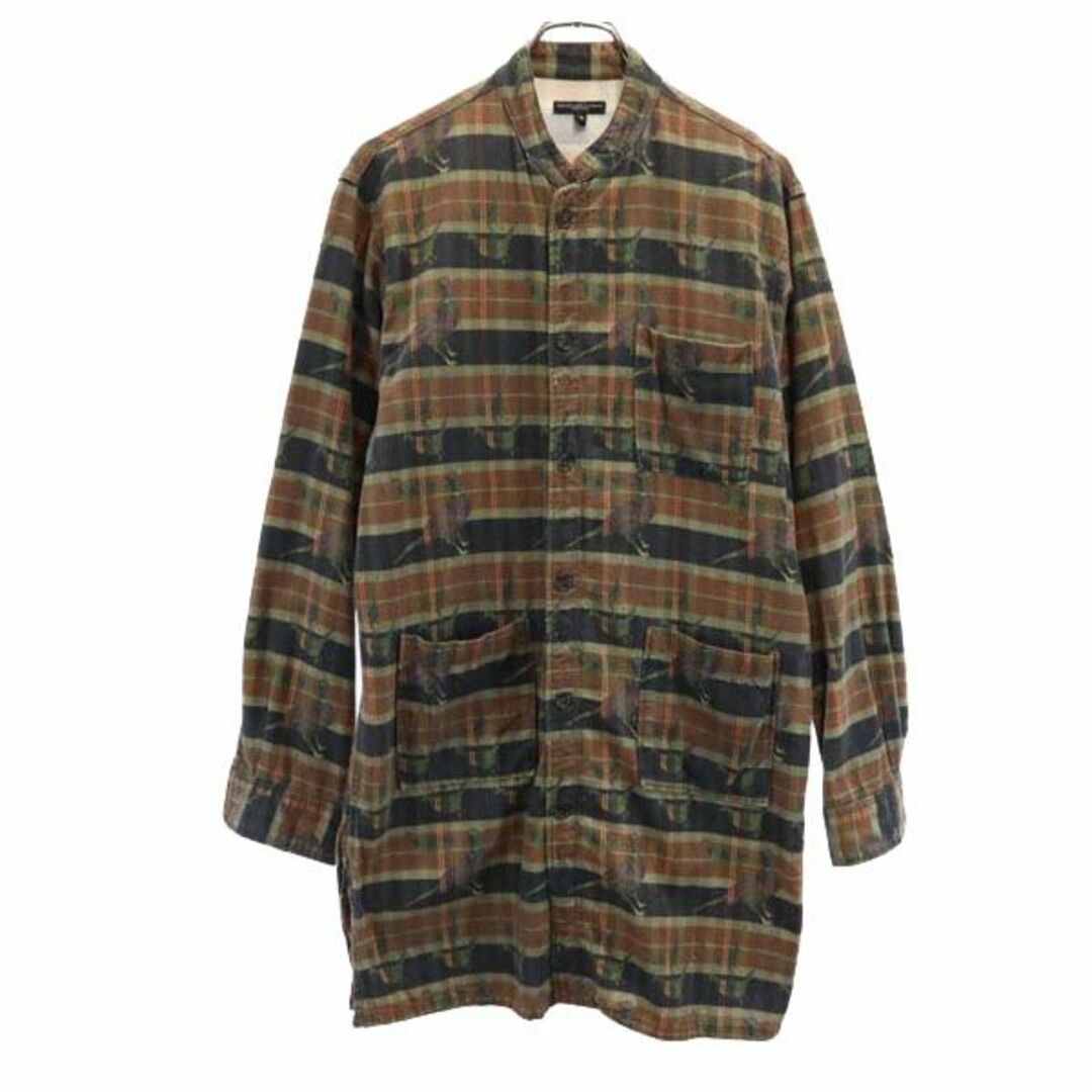 エンジニアド ガーメンツ USA製 総柄 長袖 スタンドカラー ロングシャツ S カーキ系 ENGINEERED GARMENTS メンズ  【231120】62cm肩幅