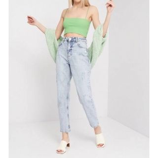 ザラ(ZARA)のZARA ザラ リブ キャミソール グリーン Mサイズ(キャミソール)