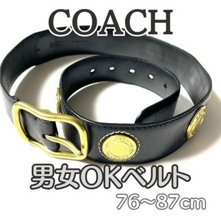 コーチ(COACH)のコーチCOACH レザーベルト黒×ゴールドにロゴ入り76~87cm男女OK(ベルト)