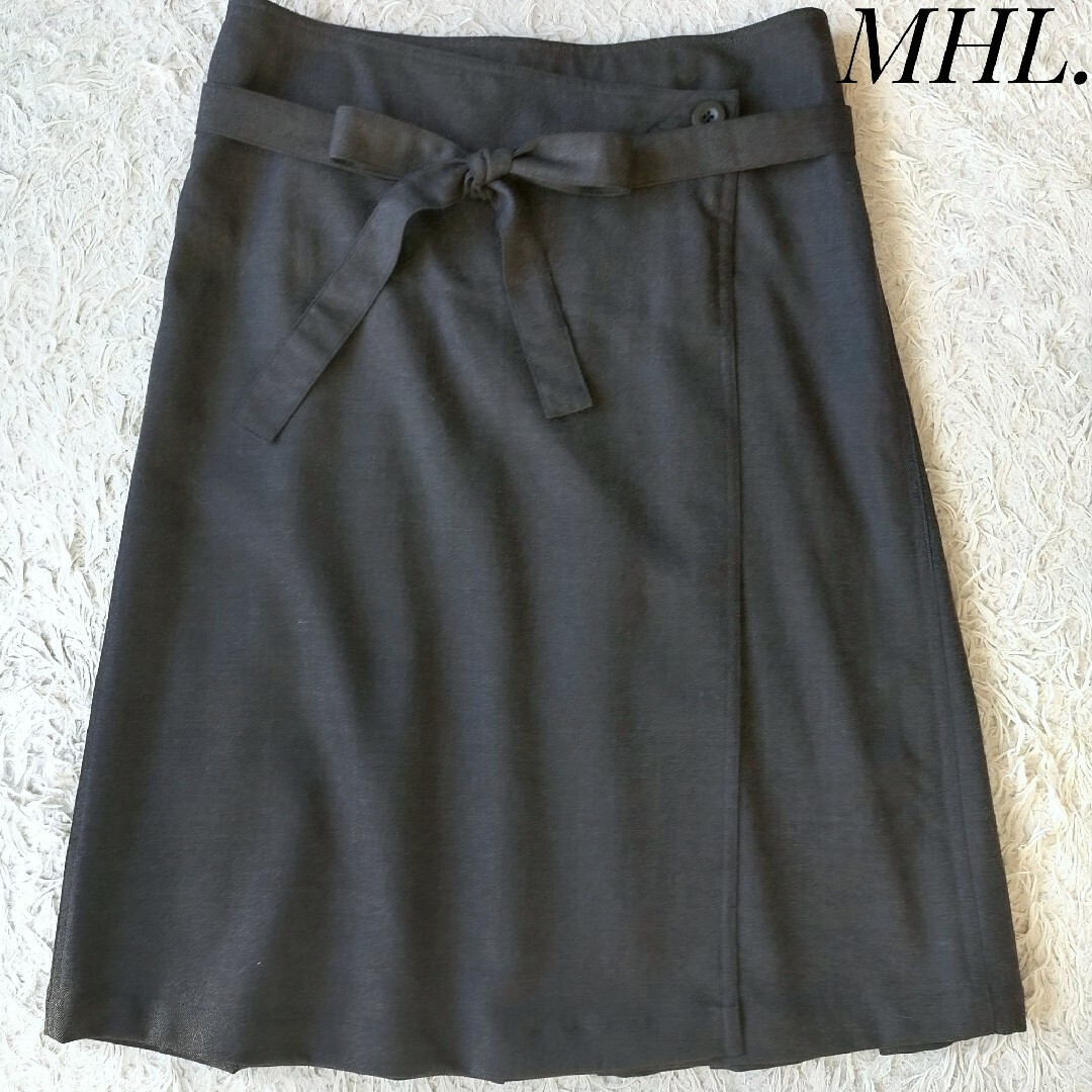 【MHL.】ウールラップスカート プリーツ チャコールグレー サイズⅡ