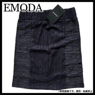 エモダ(EMODA)の新品 タグ付 EMODA 異素材 サテン調 タイト ミニ スカート Black(ミニスカート)