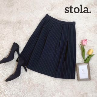 ストラ(Stola.)のstola. 膝丈スカート ストライプ タック入り 通勤 ビジネス(ひざ丈スカート)