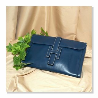 【美品】Hermès エルメス　カーフ　ジジェ PM　クラッチバッグ　ブルー　青