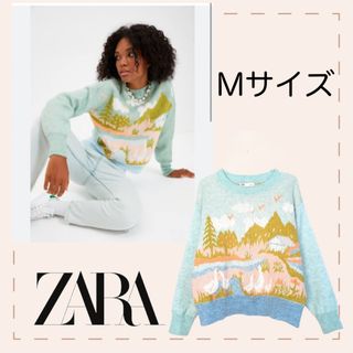 ザラ(ZARA)の【ZARA】スカイブルーデザインニットカーディガン(ニット/セーター)