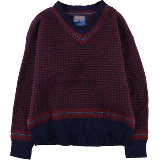 ペンドルトン(PENDLETON)の古着 70年代 ペンドルトン PENDLETON Country Traditionals 総柄 千鳥格子柄 Vネック ウールニットセーター メンズL ヴィンテージ /eaa395014(ニット/セーター)