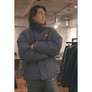 希少カラー NIKE ダウンジャケット 胸ロゴ ヌプシ 肉厚 550 カーキ M