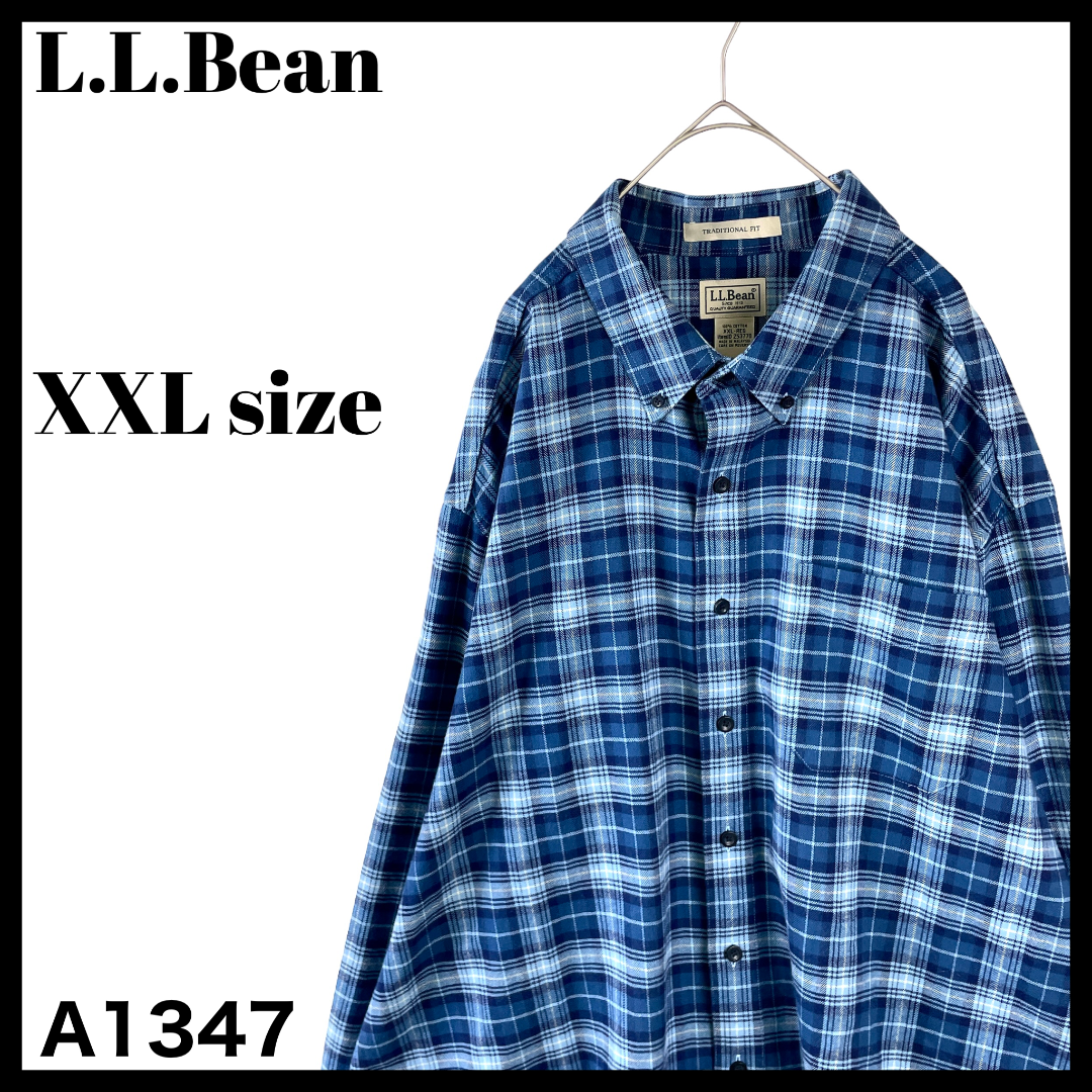 L.L.Bean(エルエルビーン)のビッグサイズ エルエルビーン 長袖ボタンダウンシャツ チェック 紺 青 XXL メンズのトップス(シャツ)の商品写真