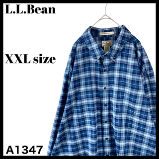 エルエルビーン(L.L.Bean)のビッグサイズ エルエルビーン 長袖ボタンダウンシャツ チェック 紺 青 XXL(シャツ)