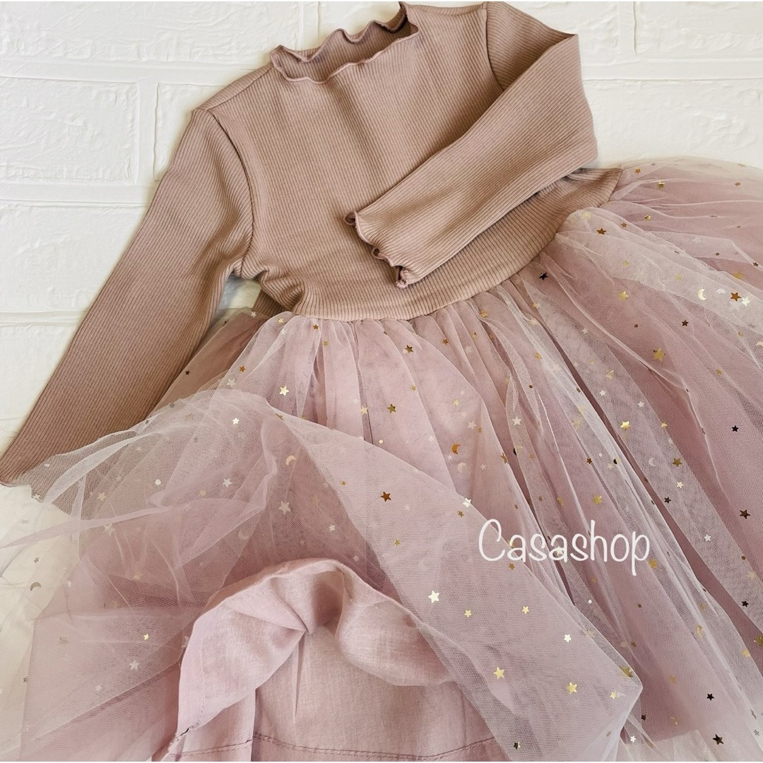 チュールワンピース　ベビードレス　レース　ピンク　星 90サイズ キッズ/ベビー/マタニティのキッズ服女の子用(90cm~)(ドレス/フォーマル)の商品写真