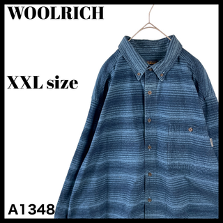 ウールリッチ(WOOLRICH)のウールリッチ 秋冬 フランネルシャツ 長袖BDシャツ ボーダー 青 紺 XXL(シャツ)