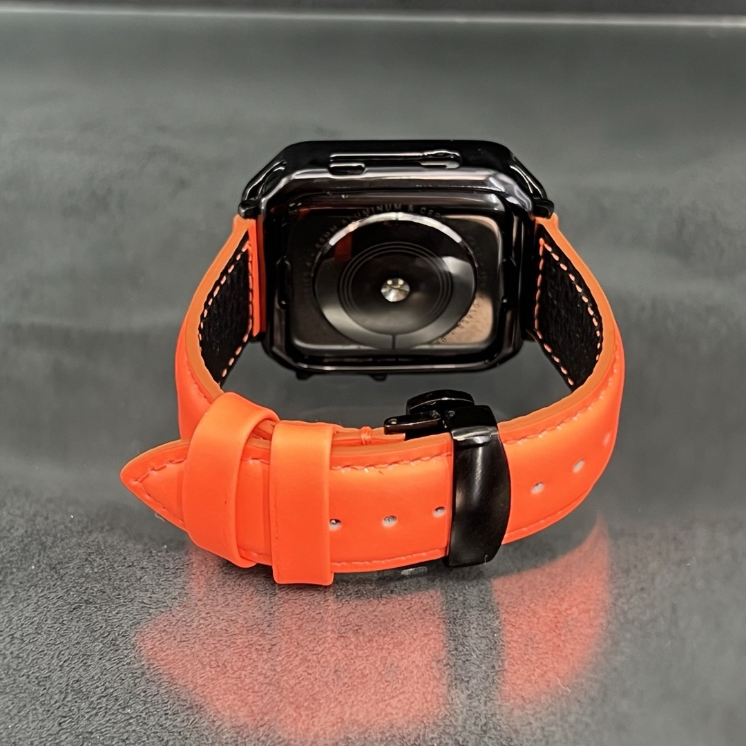 Apple Watch - アップルウォッチ ブラックtpuケース 本革ネオンレザー