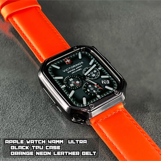 アップルウォッチ(Apple Watch)のアップルウォッチ　ブラックtpuケース　本革ネオンレザーベルトセット(レザーベルト)