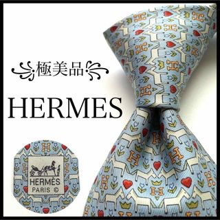 エルメス(Hermes)の꧁極美品꧂ 希少 エルメス ネクタイ ファソネ ブルー 水色 H柄 ハート 馬車(ネクタイ)