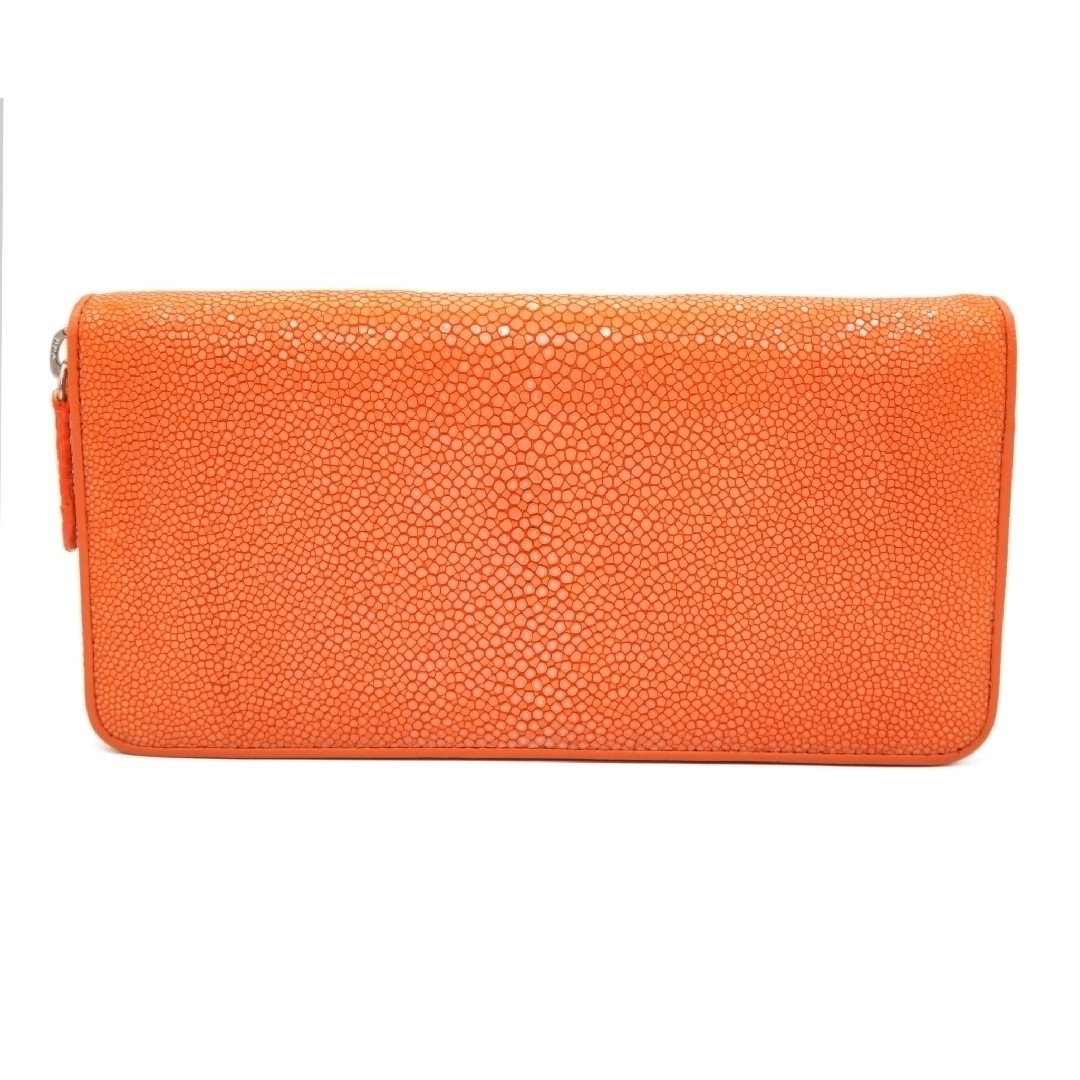 本革 スティングレー 長財布 ポリッシュ加工 ウォレット オレンジ 本革 スティングレー 長財布 ポリッシュ加工 ウォレット オレンジ