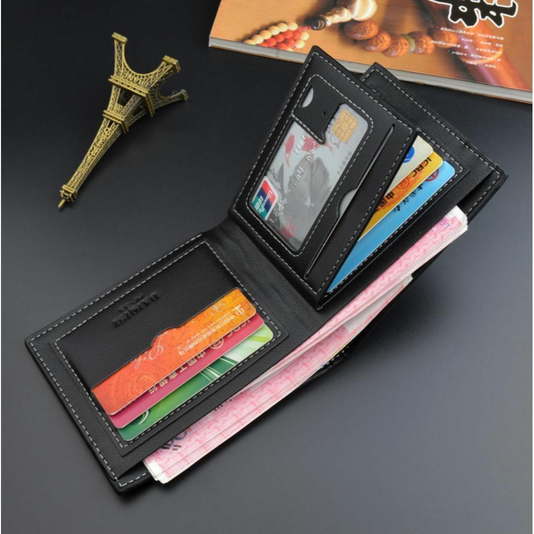 【300410F】カジュアルPUレザー二つ折りミニ財布ショートダークブラウン メンズのファッション小物(折り財布)の商品写真