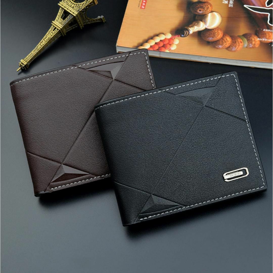 【300410F】カジュアルPUレザー二つ折りミニ財布ショートダークブラウン メンズのファッション小物(折り財布)の商品写真
