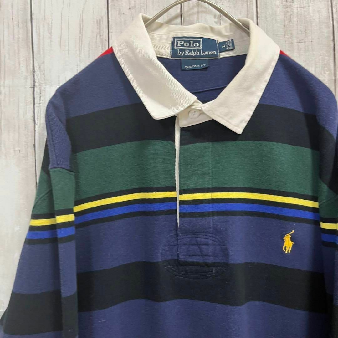 POLO RALPH LAUREN(ポロラルフローレン)のアメリカ古着　ポロラルフローレン　マルチカラーボーダー柄刺繍ロゴラガーシャツ　L メンズのトップス(Tシャツ/カットソー(七分/長袖))の商品写真