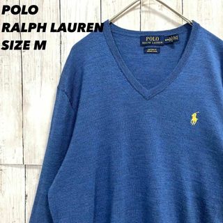 ポロラルフローレン(POLO RALPH LAUREN)のアメリカ古着ポロラルフローレンホース刺繍ロゴメリノウールVネックニットセーター.(ニット/セーター)