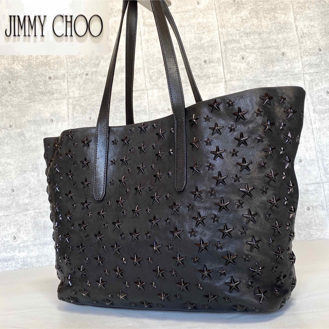美品】JIMMY CHOO SOFIA/S 黒 スタースタッズ トートバッグ-