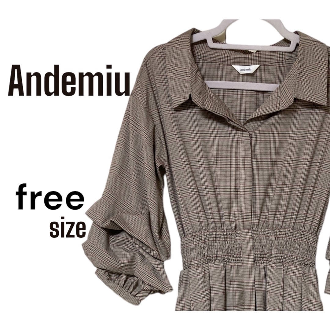 Andemiu(アンデミュウ)のAndemiu  チェックワンピース　ソデコンシャスワンピース　ロングワンピース レディースのワンピース(ロングワンピース/マキシワンピース)の商品写真