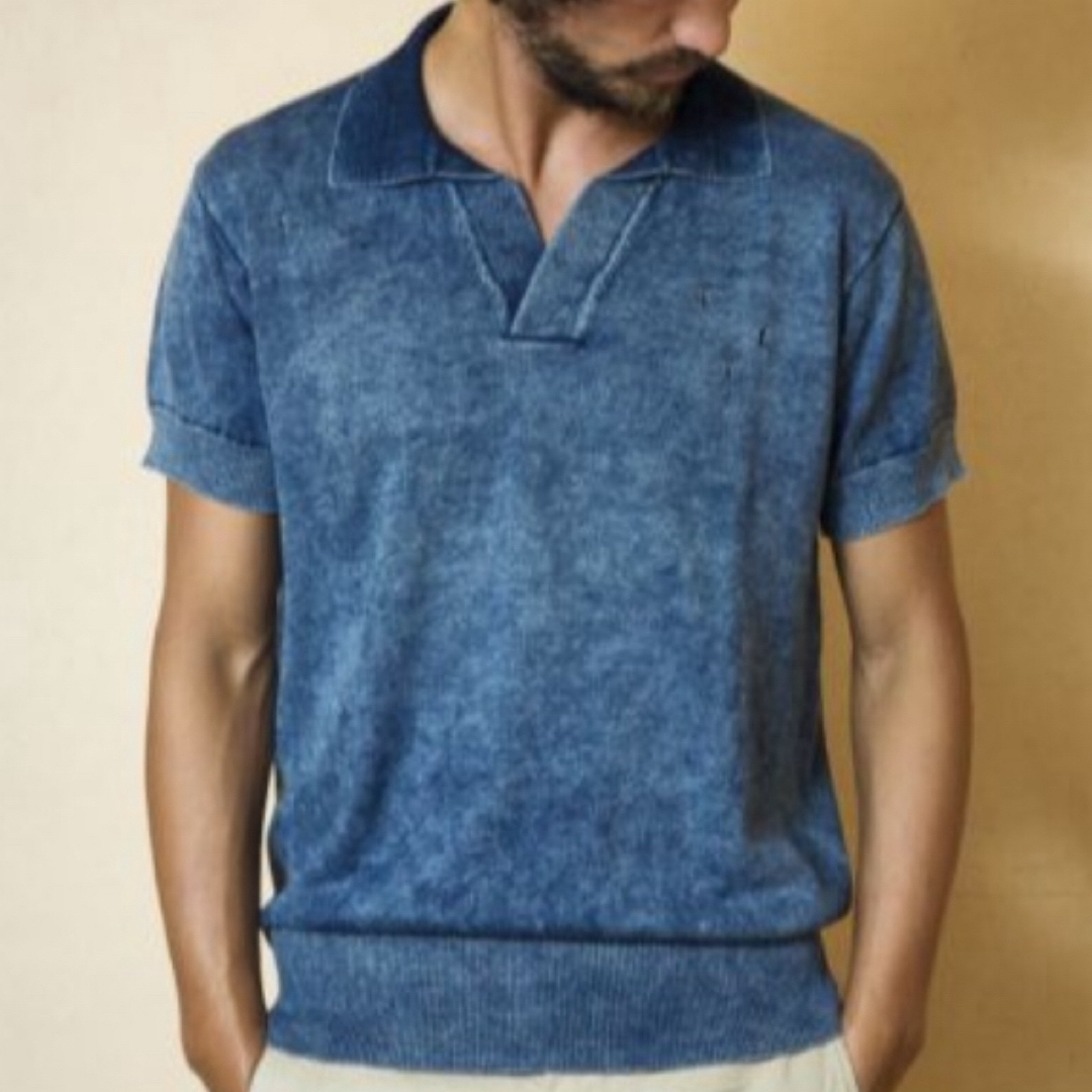 TMT(ティーエムティー)のTMT INDIGO VINTAGE PROCESSING KNIT POLO メンズのトップス(Tシャツ/カットソー(半袖/袖なし))の商品写真