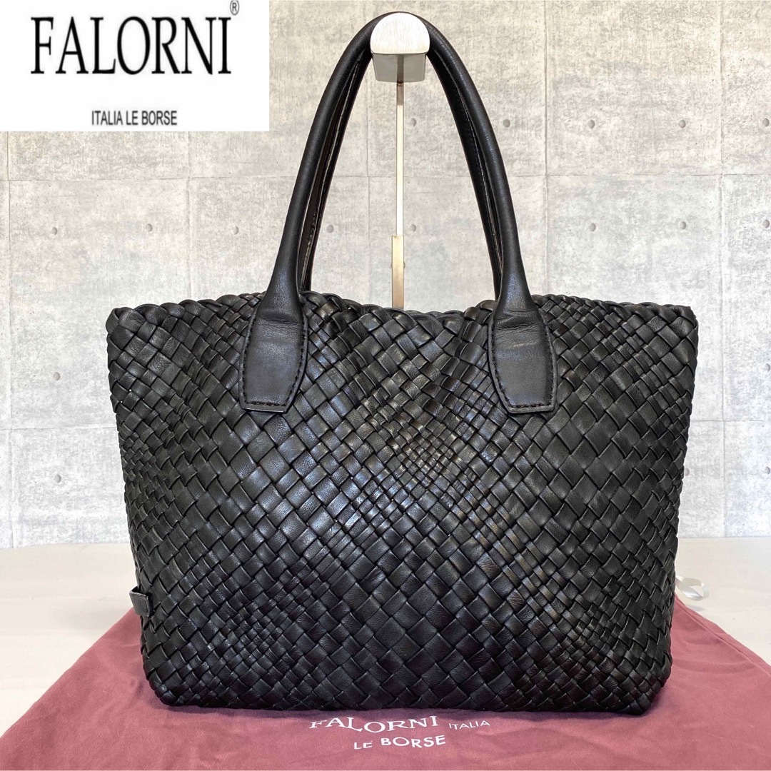 FALORNI】BLACK イントレチャート ラムレザー A4 トートバッグ ...