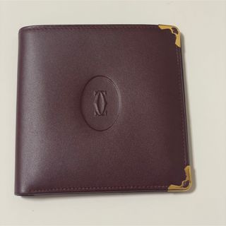 箱付 Cartier カルティエ 折財布 札入れ ボルドー レザー マストライン