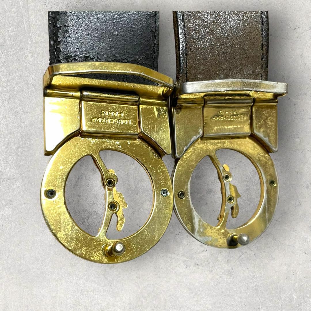 LONGCHAMP(ロンシャン)のLONGCHAMP ロンシャン レザーベルト 2本セット ブラック 金 銀 メンズのファッション小物(ベルト)の商品写真
