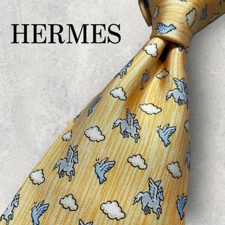 エルメス(Hermes)の美品 HERMES エルメス ペガサス 鳥 雲 ネクタイ オレンジ(ネクタイ)