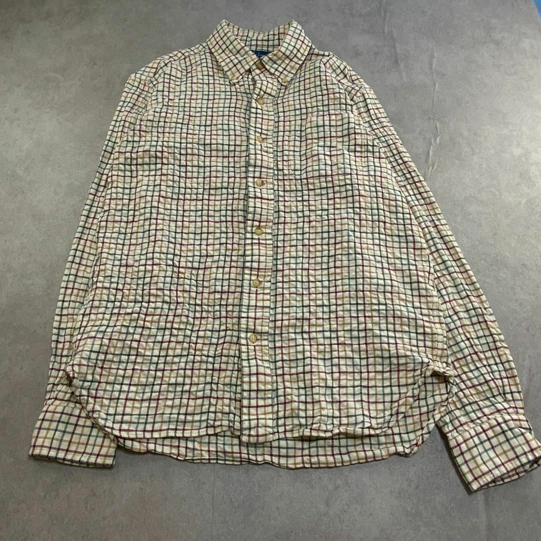 Ralph Lauren(ラルフローレン)のラルフローレン　シルクウール混　長袖シャツ　BD　チェック　古着　ベージュ系　M メンズのトップス(シャツ)の商品写真