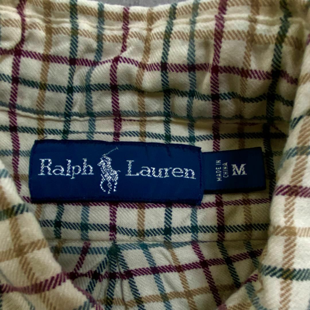 Ralph Lauren(ラルフローレン)のラルフローレン　シルクウール混　長袖シャツ　BD　チェック　古着　ベージュ系　M メンズのトップス(シャツ)の商品写真