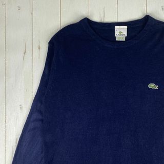 ラコステ(LACOSTE)のLACOSTE　ラコステ　ハイゲージニット　ニット　古着　ネイビー　S(ニット/セーター)