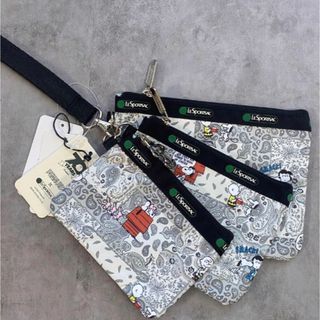 レスポートサック(LeSportsac)の[新品] レスポートサック　スヌーピー　3連ポーチ　グレー　トラベルポーチ(ポーチ)