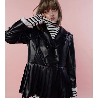 エピヌ(épine)のepine  pleats frill jacket leather black(レザージャケット)