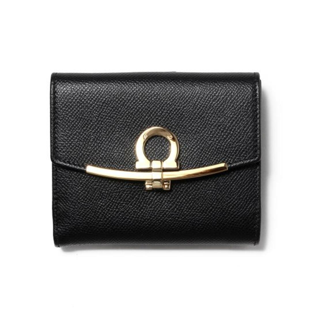 サイズ単位【新品未使用】 Salvatore Ferragamo サルヴァトーレフェラガモ 二つ折り財布 Gancini French wallet レディース 22C877 【NERO CALF】