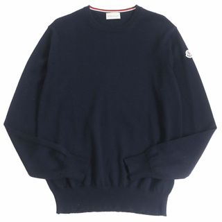 モンクレール(MONCLER)の美品□MONCLER/モンクレール MAGLIONE TRICOT GIROCOLLO ロゴワッペン バージンウール100％ クルーネック 長袖ニット/セーター ネイビー S(ニット/セーター)