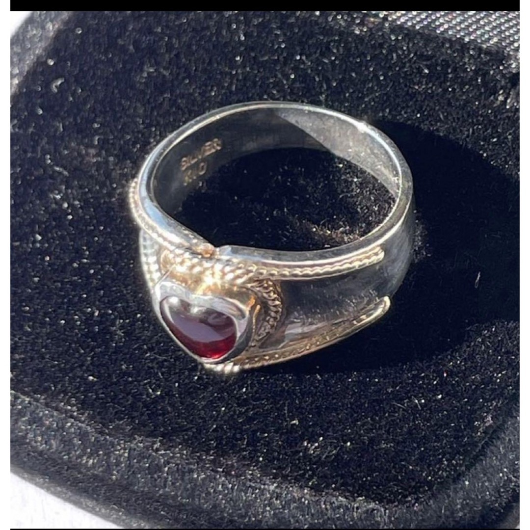 天然ガーネットリング　指輪　ハート　K10シルバーコンビ　10~11号 レディースのアクセサリー(リング(指輪))の商品写真
