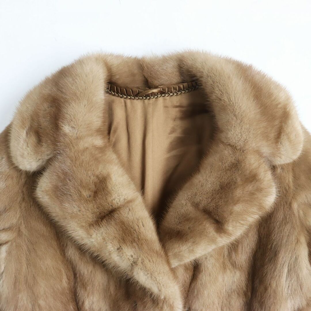 極美品●MINK ミンク 本毛皮ショートコート ジャケット ブラウン 13号 毛質艶やか・柔らか◎約40cm袖丈
