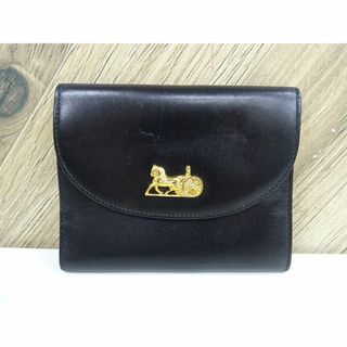 セリーヌ(celine)のK広005/ CELINE 馬車金具 レザーがま口 折り財布 ブラック(財布)