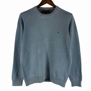 トミーヒルフィガー(TOMMY HILFIGER)のTOMMY HILFIGER トミーヒルフィガー コットン セーター ワンポイントロゴ ライトブルー (メンズ L) 中古 古着 P0468(ニット/セーター)