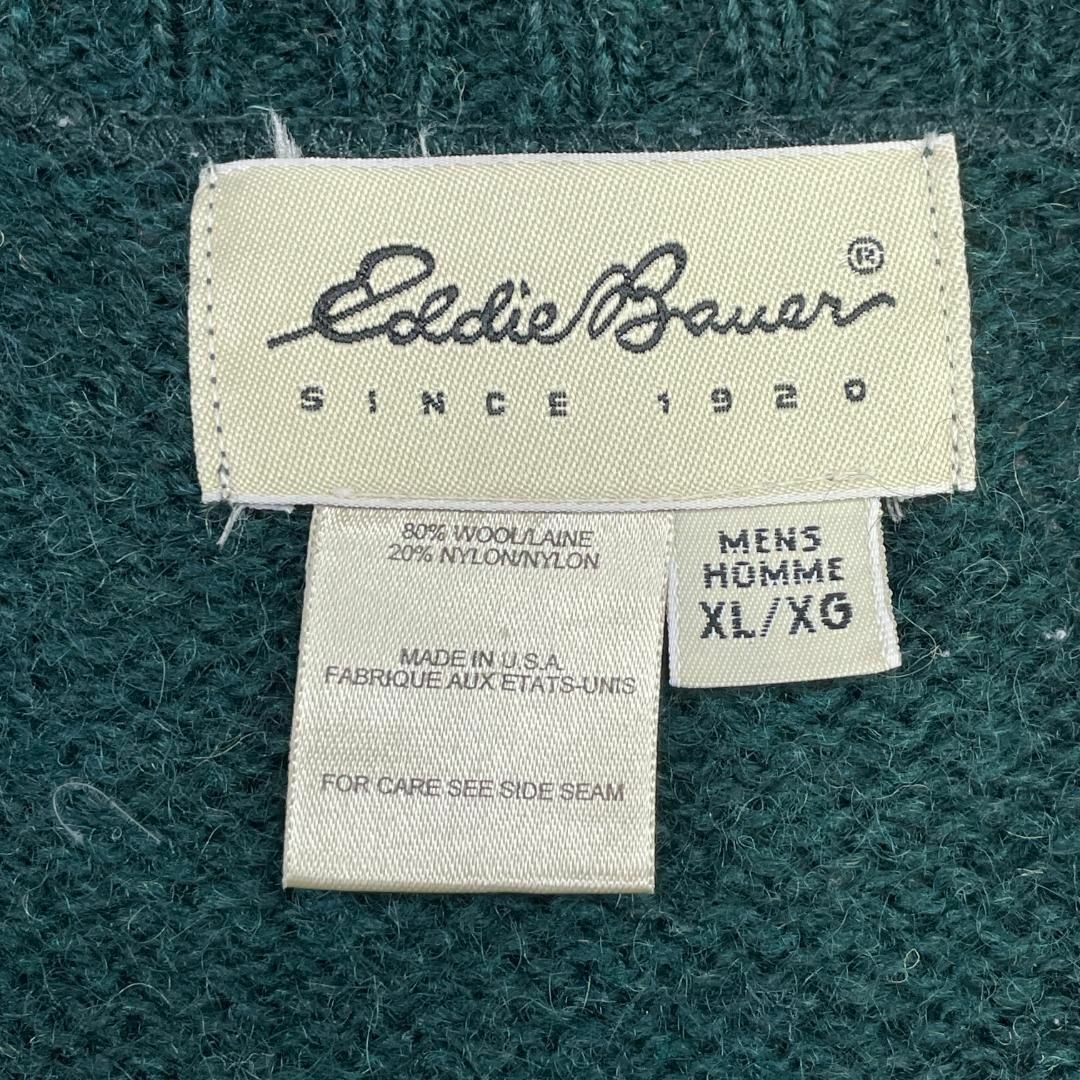 Eddie Bauer(エディーバウアー)のエディーバウアー　ノルディック柄　Vネック　ウールニット　古着　グリーン　XL メンズのトップス(ニット/セーター)の商品写真