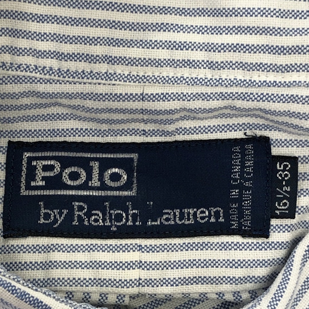 POLO RALPH LAUREN(ポロラルフローレン)の90年代 Polo by Ralph Lauren ポロ ラルフローレン ボタンダウン ストライプ 長袖シャツ ブルー (メンズ 16½-35) 中古 古着 P0539 メンズのトップス(シャツ)の商品写真