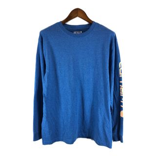 カーハート(carhartt)のCarhartt カーハート クルーネック長袖Ｔシャツ ワーク 袖プリント ライトブルー (メンズ M) 中古 古着 P0569(Tシャツ/カットソー(七分/長袖))