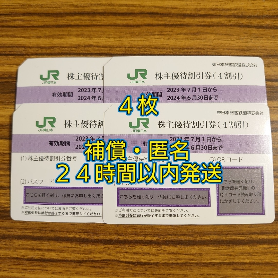 【匿名配送】東日本旅客鉄道　株主優待割引券　4枚鉄道乗車券