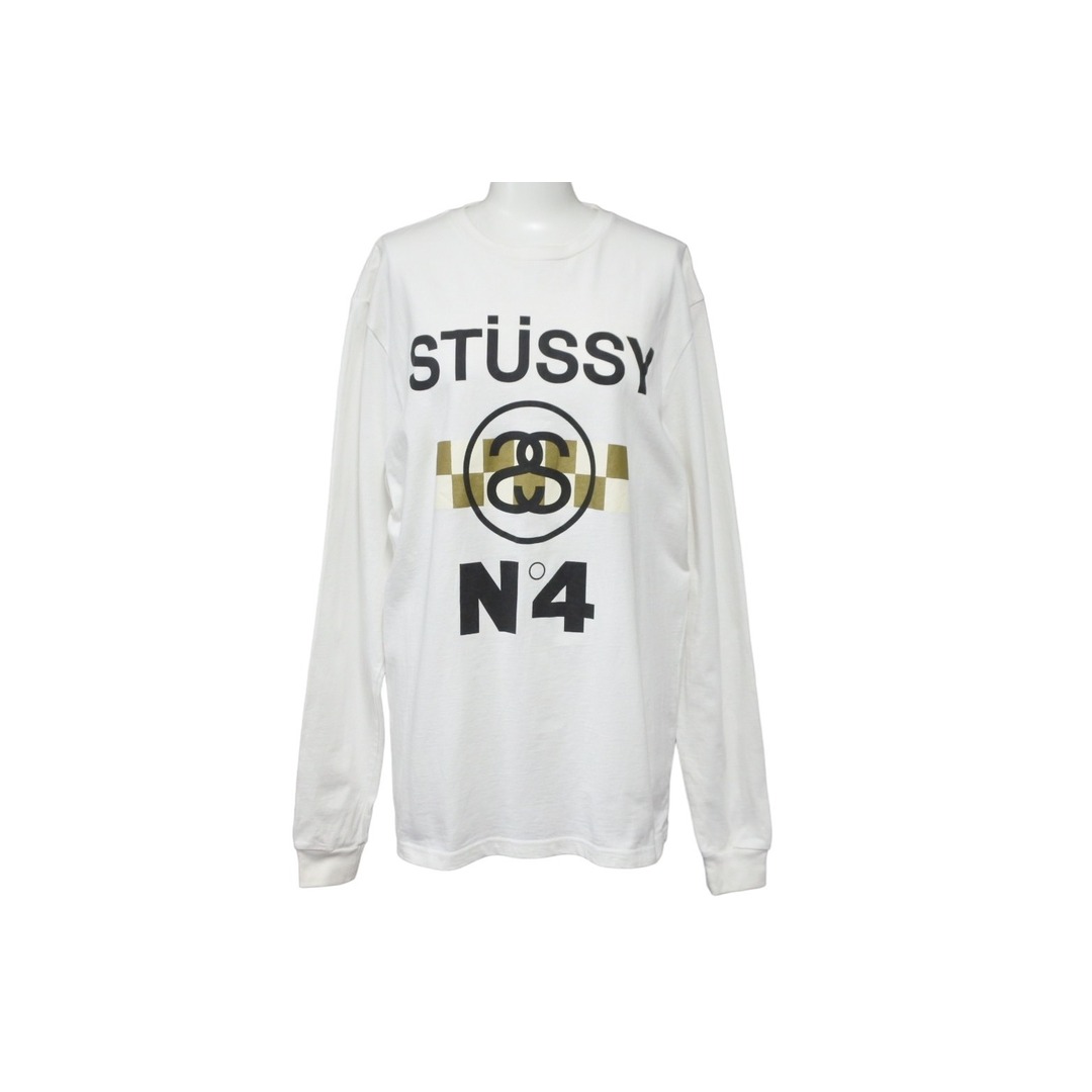 STUSSY(ステューシー)のSTUSSY ステューシー 長袖Ｔシャツ ロンT NO.4 チェック ホワイト コットン サイズM 美品 中古 57076 レディースのトップス(Tシャツ(長袖/七分))の商品写真