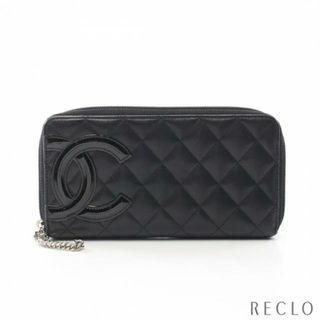 シャネル(CHANEL)のカンボンライン ラウンドファスナー長財布 レザー エナメルレザー ブラック シルバー金具(財布)