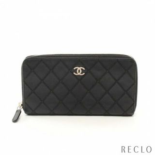 シャネル(CHANEL)のワイルドステッチ ラウンドファスナー長財布 レザー ブラック シルバー金具(財布)