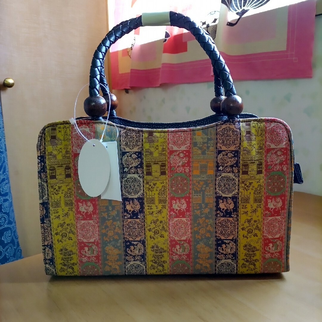 龍村美術織物製生地使用ハンドバッグ"紅牙瑞錦"・特価